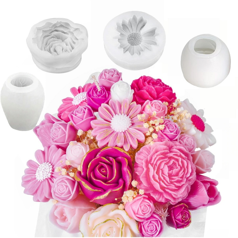Candle Making Kit Diy - 4Flower Candle Mold Set，Used for candle