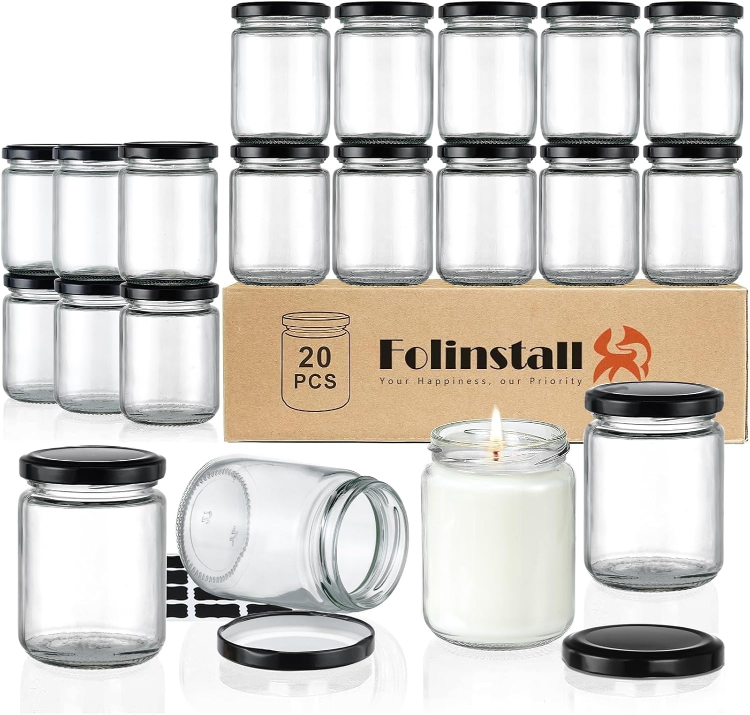 Candle Making Glass Jars - 8 oz Small Glass Jars with