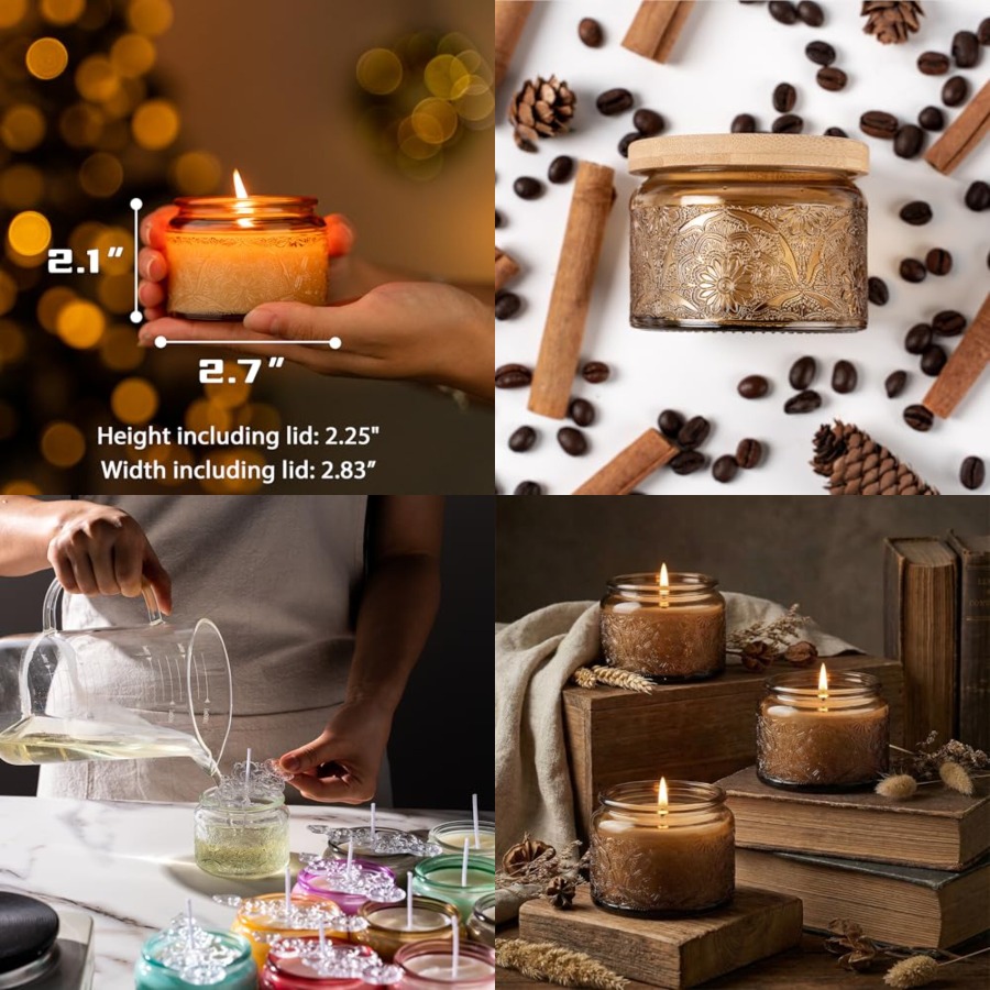 Candle Making Glass Jars - 18-Pack 4oz Embossed Glass Candle Container