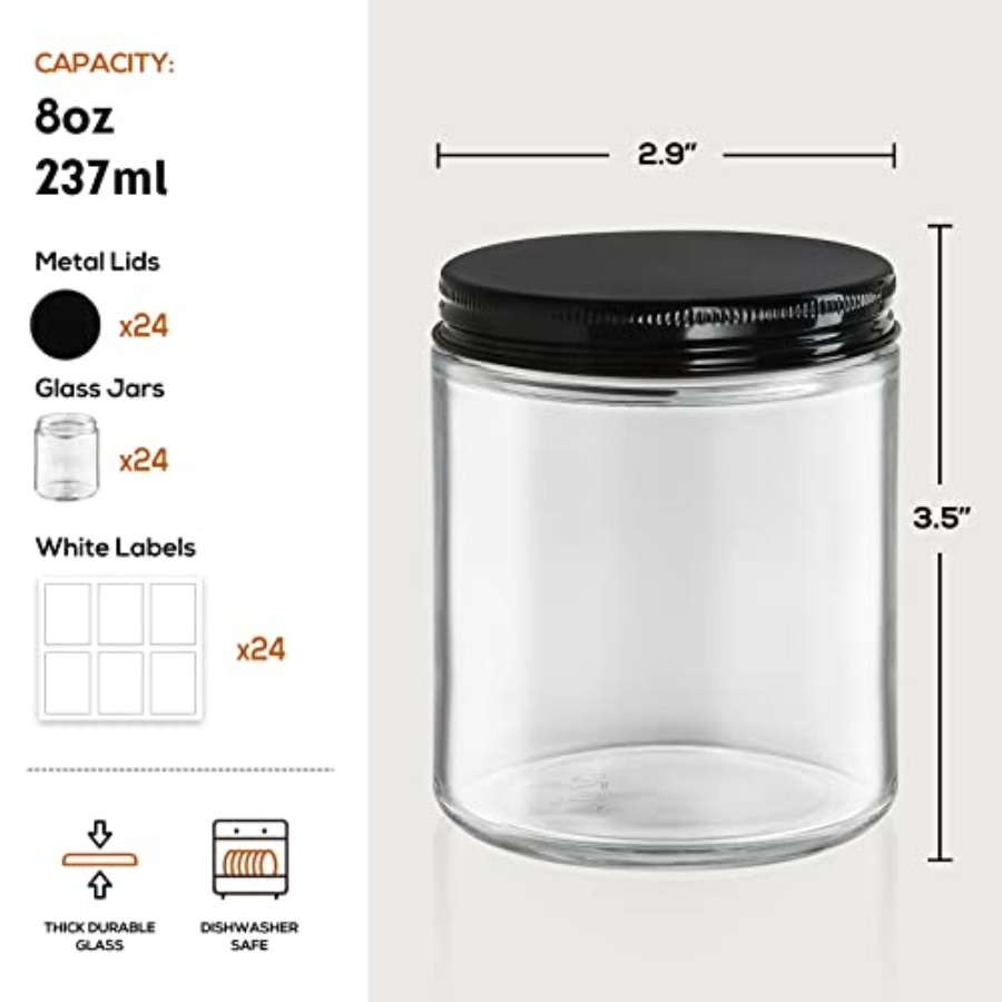 Pack, 8 OZ Thick Glass Jars wi - Candle Making Glass Jars recensione e prezzo