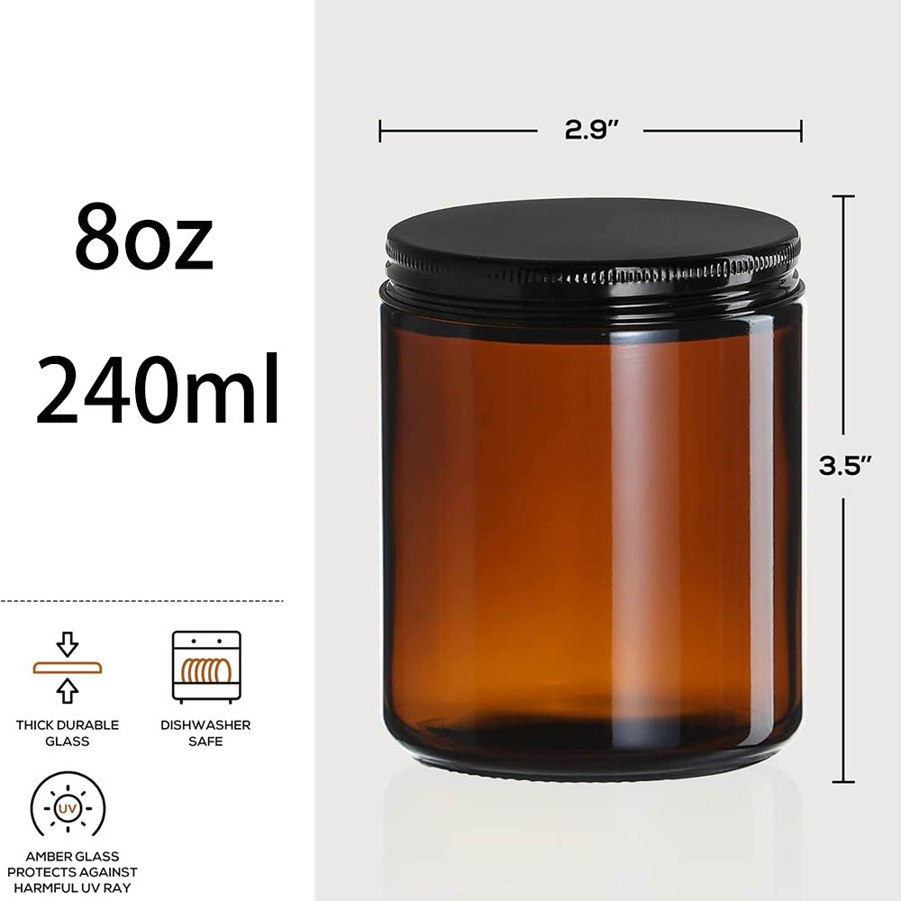 8oz Amber Glass Jars with Blac - Candle Making Glass Jars recensione e prezzo