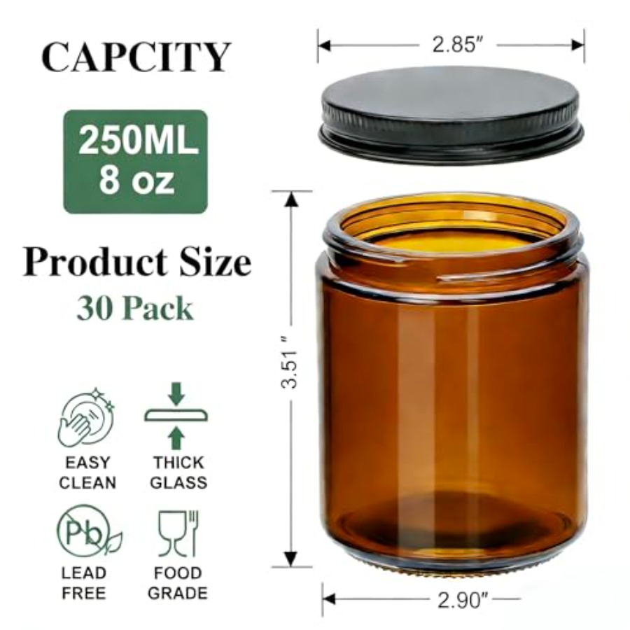 8oz Amber Candle Jars Set of 3 - Candle Making Glass Jars recensione e prezzo